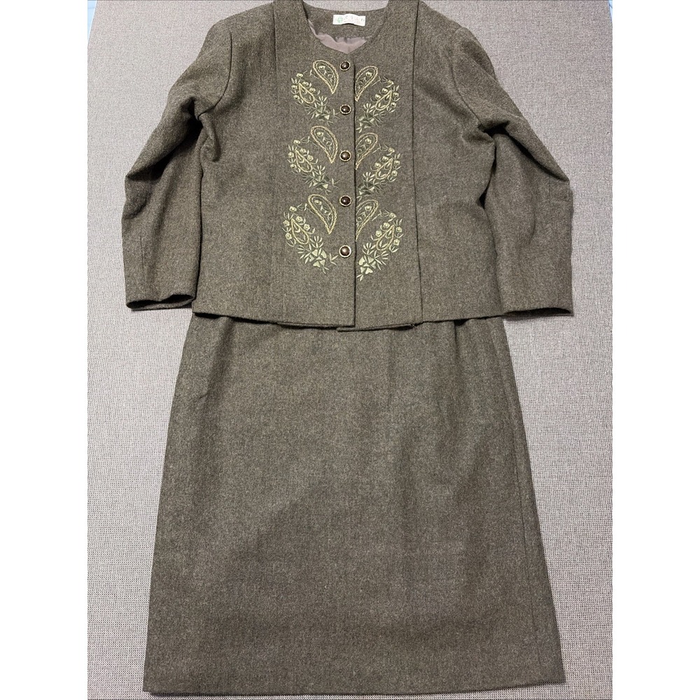 Vintage‎ Japanese Wool 2pc Skirt Suit Embroidered Classic Womens Dark Academia